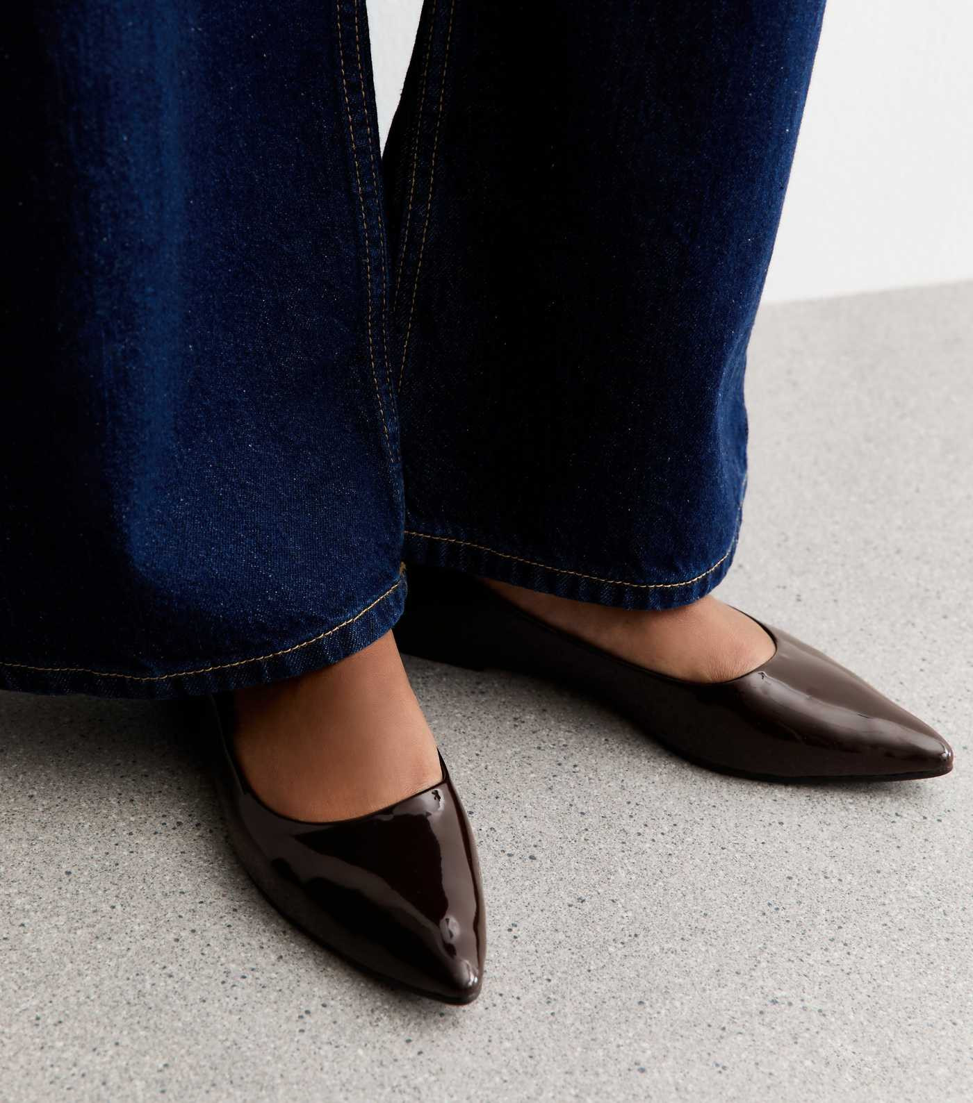 Brown Patent Faux Leather Pointed Toe Ballerina Flats | New Look | New Look (UK)