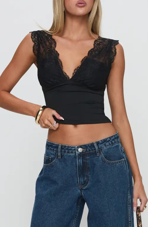 Princess Polly Typha Lace Detail Crop Top in Black at Nordstrom, Size 4 | Nordstrom