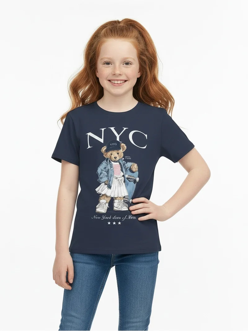 Wonder Nation Girls' Graphic Skater Bear Tee with Short Sleeves, Sizes 4-18 | Walmart (US)