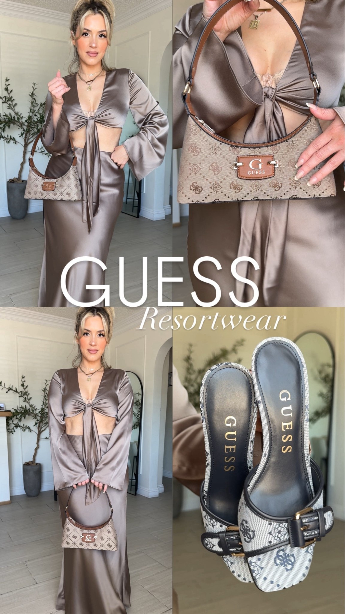 @guess gorgeous resort wear 🤗 #GUESSPartner 

✔️Wearing a small in everything babes! 

The fabric on the satin set is absolutely beautiful it drapes so nicely incredible quality.  The skirt has an elastic waistband.

#LTKStyleTip #LTKU #LTKTravel