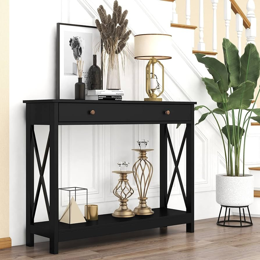 Treocho Oxford Design Console Table with Drawer and Storage Shelves, Foyer Sofa Table Narrow for ... | Amazon (US)