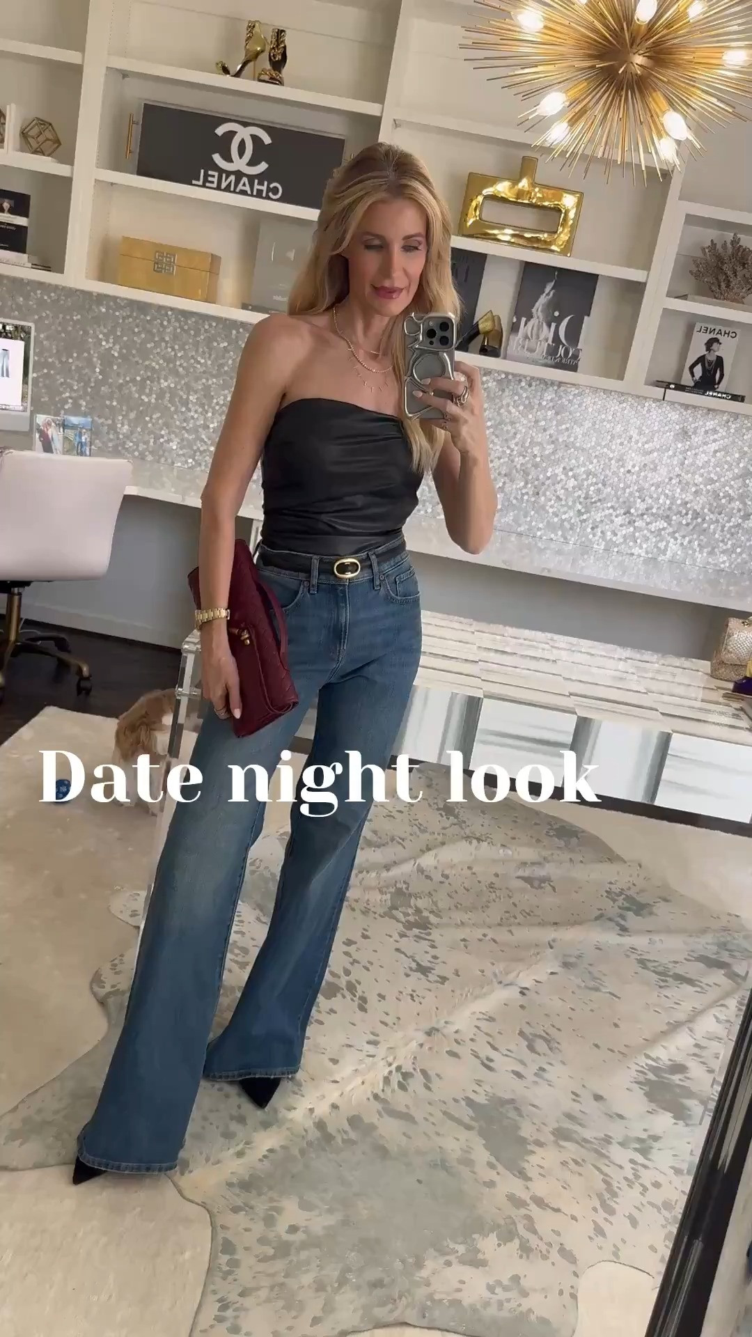 DATE NIGHT LOOK COMING IN 🔥🔥🔥 These under $100 wide-leg jeans from Express are so slimming and flattering—the high waist and floor-skimming hem create that long leg look while still feeling incredibly comfortable. I’m wearing a size 0 regular, styled with a chic faux leather top for the perfect date night or girls’ night outfit that looks like designer denim without the designer price. Wearing an XS in the top. 

 

#LTKSeasonal #LTKOver40 #LTKSaleAlert