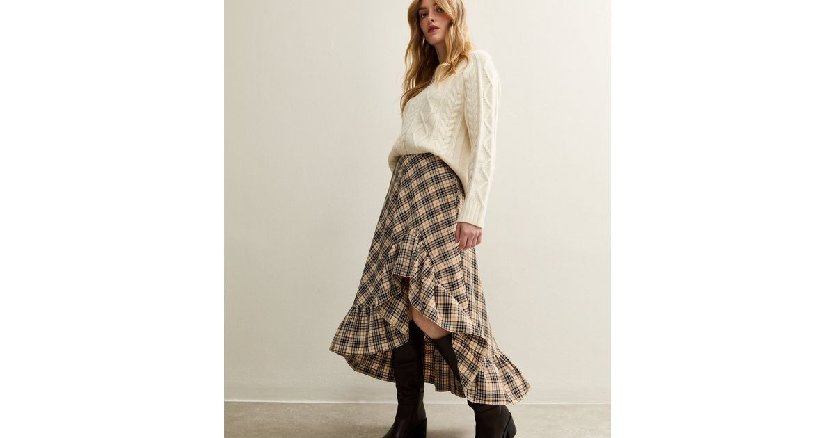 Brown Checked Ruffle Hem Midi Skirt | New Look | New Look (UK)