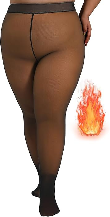 HONENNA Plus Size Fleece Lined Tights, Fake Transparent Curvy Winter Thermal Tights for Women und... | Amazon (US)