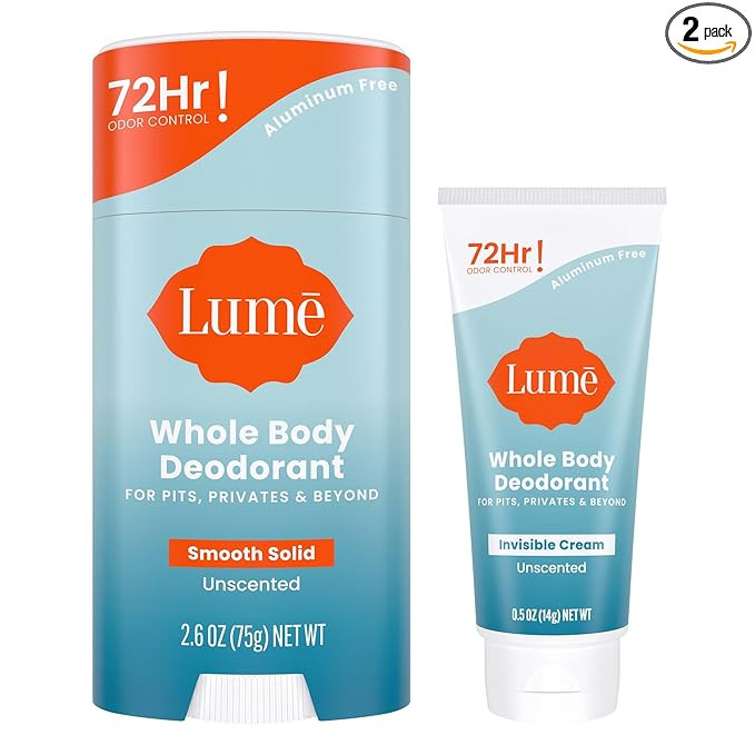 Lume Whole Body Deodorant - Invisible Cream Tube Mini + Solid Stick Bundle - 72 Hour Odor Control... | Amazon (US)