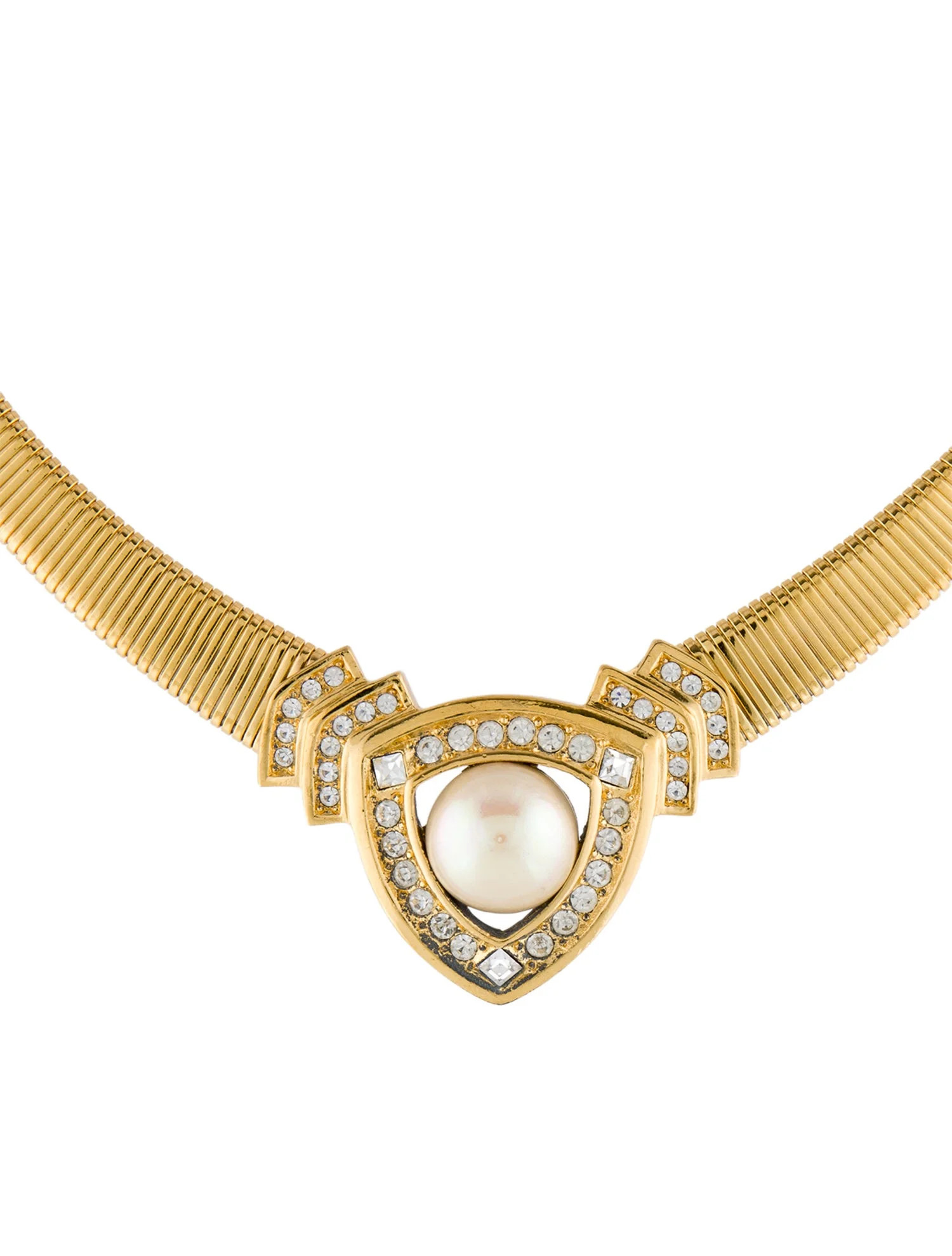 Christian Dior Vintage Faux Pearl & Crystal Collar Necklace - Clear Collar, Necklaces - CHR560464... | The RealReal