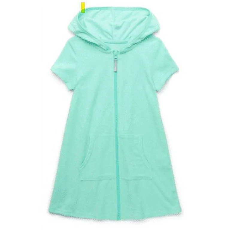 Wonder Nation Girls Terry Toweling Hooded Zip Swimsuit Coverup Dress with UPF50+, Sizes 4-18 | Walmart (US)