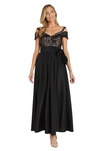 R&M Richards Womens Full Length Embellished Evening Gown Dress, Black Nude, 14 US | Amazon (US)