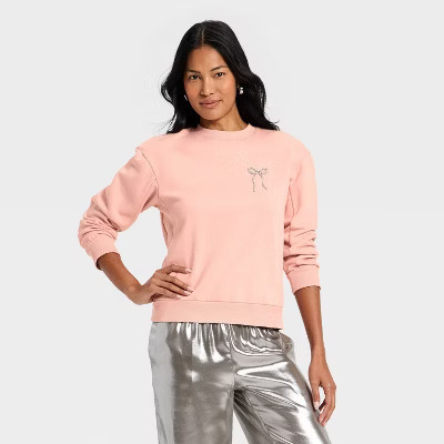 Women's Embellished Sweatshirt - A New Day™ Pink XS | Target