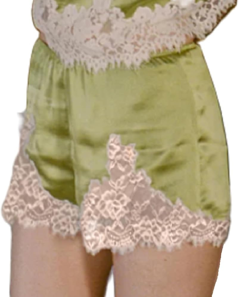 Women Y2K Satin Silk Shorts Elastic Waist Lace Trim Patchwork Micro Mini Shorts Coquette Lounge S... | Amazon (US)