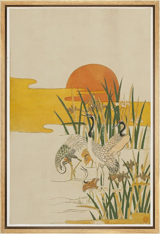 wall26 Framed Canvas Print Wall Art Japanese Crane Art with Sunset Illustrations Modern Art Decor... | Amazon (US)