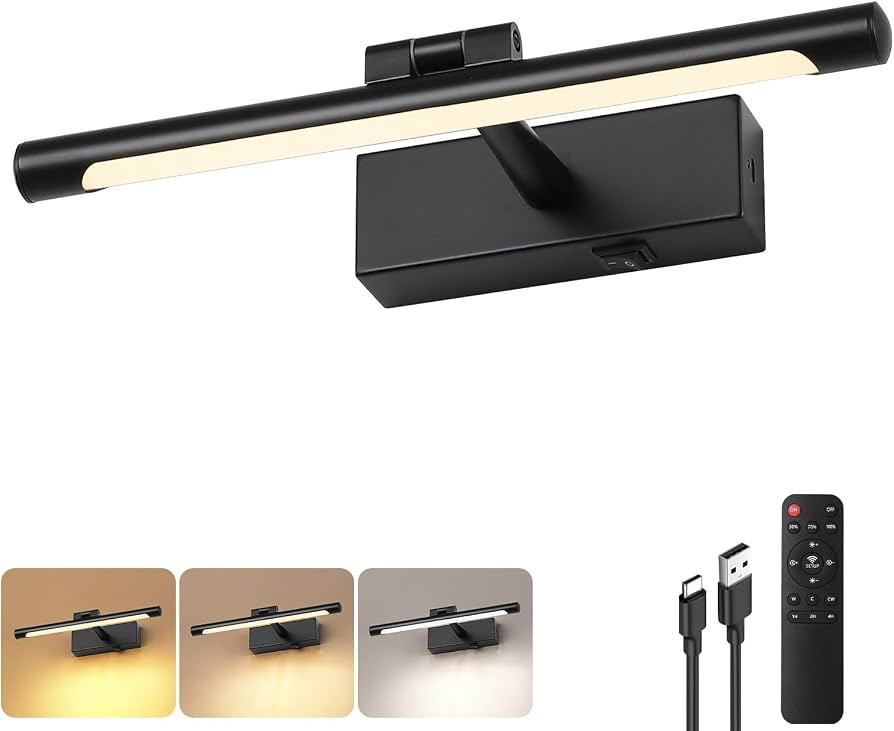 12.6 Inch Black Battery Operated Picture Light with Remote | Amazon (US)