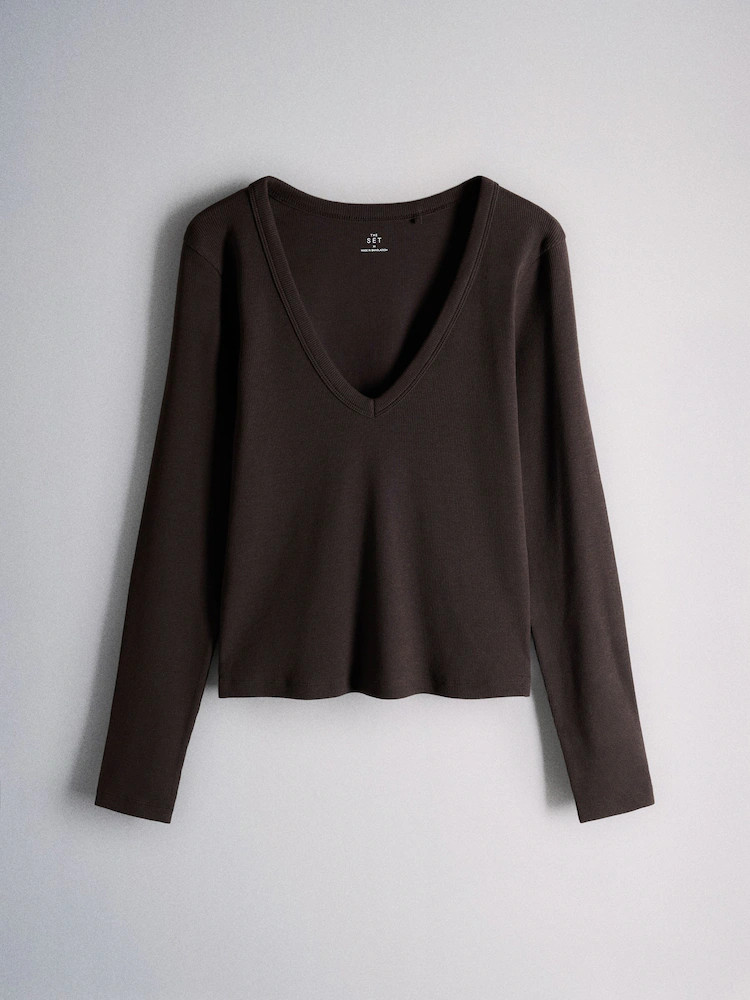 The Set 3 Pack V-Neck Long Sleeve Ribbed T-Shirts | Next EU