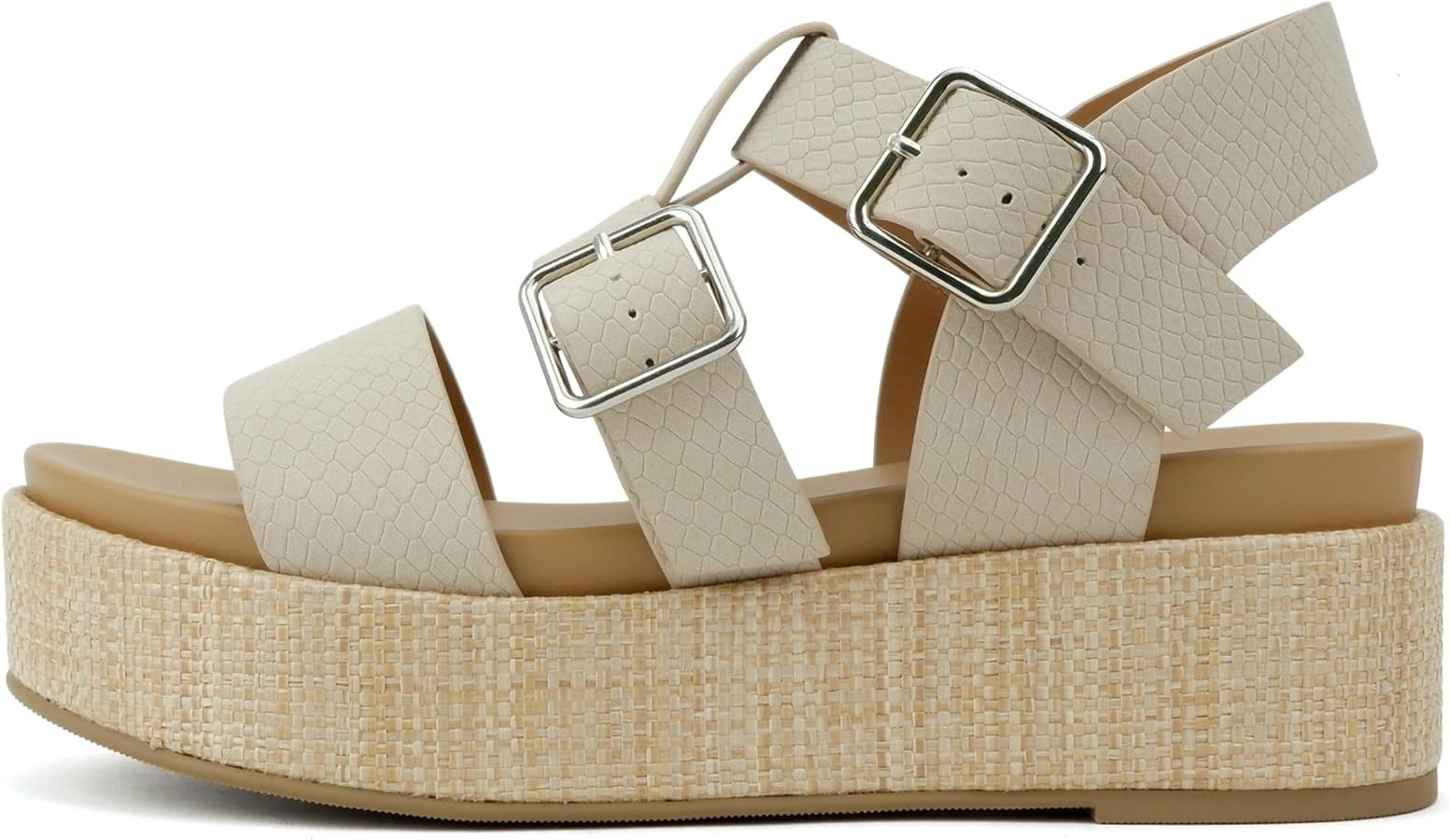 Soda “STELLAR” ~ Women Flatform Multi Strap Double Buckle Open Toe Ankle Strap Platform Wedge... | Amazon (US)