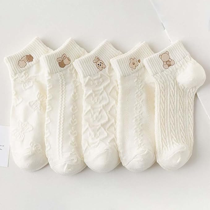 Womens Ankle Casual Socks Breathable Cable Knit Pattern Print Cute Socks 5/10 Pairs | Amazon (US)