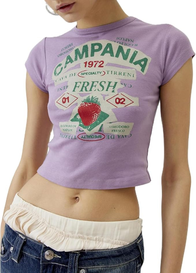 Graphic Baby Tees for Women Y2k Short Sleeve Floral Print Crop Tops Vintage Aesthetic Summer Teen... | Amazon (US)