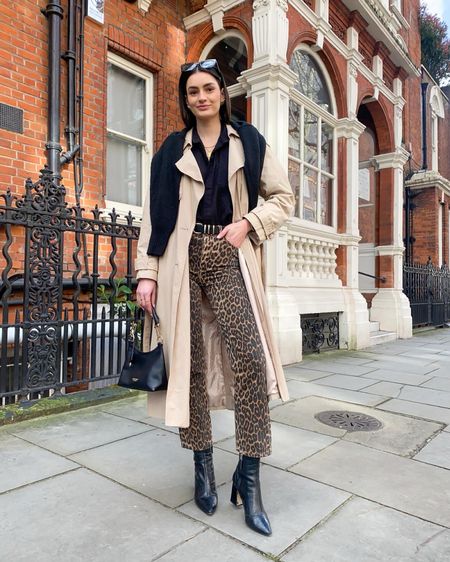 Styling spring 2024 trends: leopard print 🐆
Black jumper, trench coat, black shirt, leopard print trousers, black boots, black shoulder bag, sunglasses

#LTKstyletip #LTKSeasonal