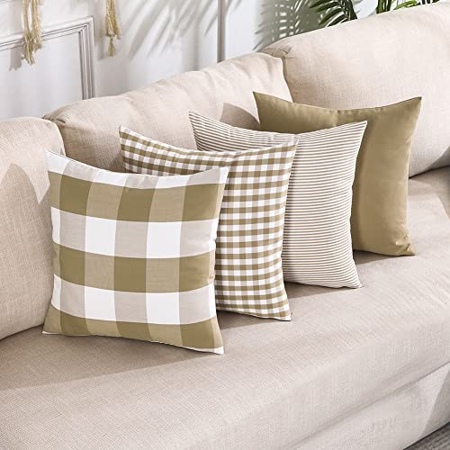 Farmhouse Brown Buffalo Check Fall Plaid Throw Pillow Covers 20x20 Set of 4 | Amazon (US)