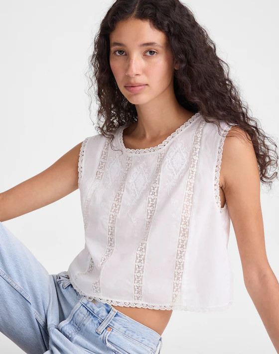 Embroidered Lace-Insert Top | Madewell