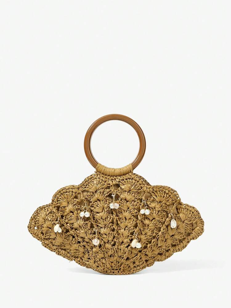Maija Ladies, Women Top Handle Bags, Straw Bag, Straw Woven Bag, Faux Pearls, Marine-Themed Ornam... | SHEIN