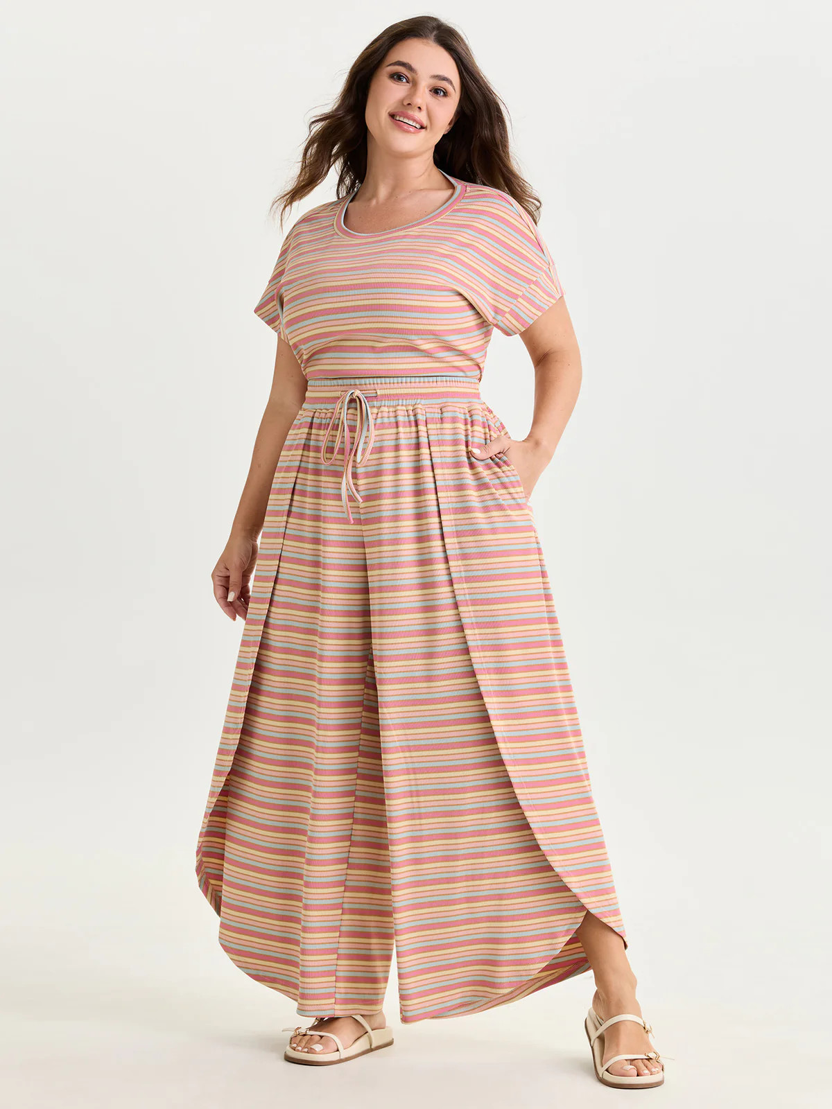 Stretchy Striped Petal Hem Pants | Bloomchic
