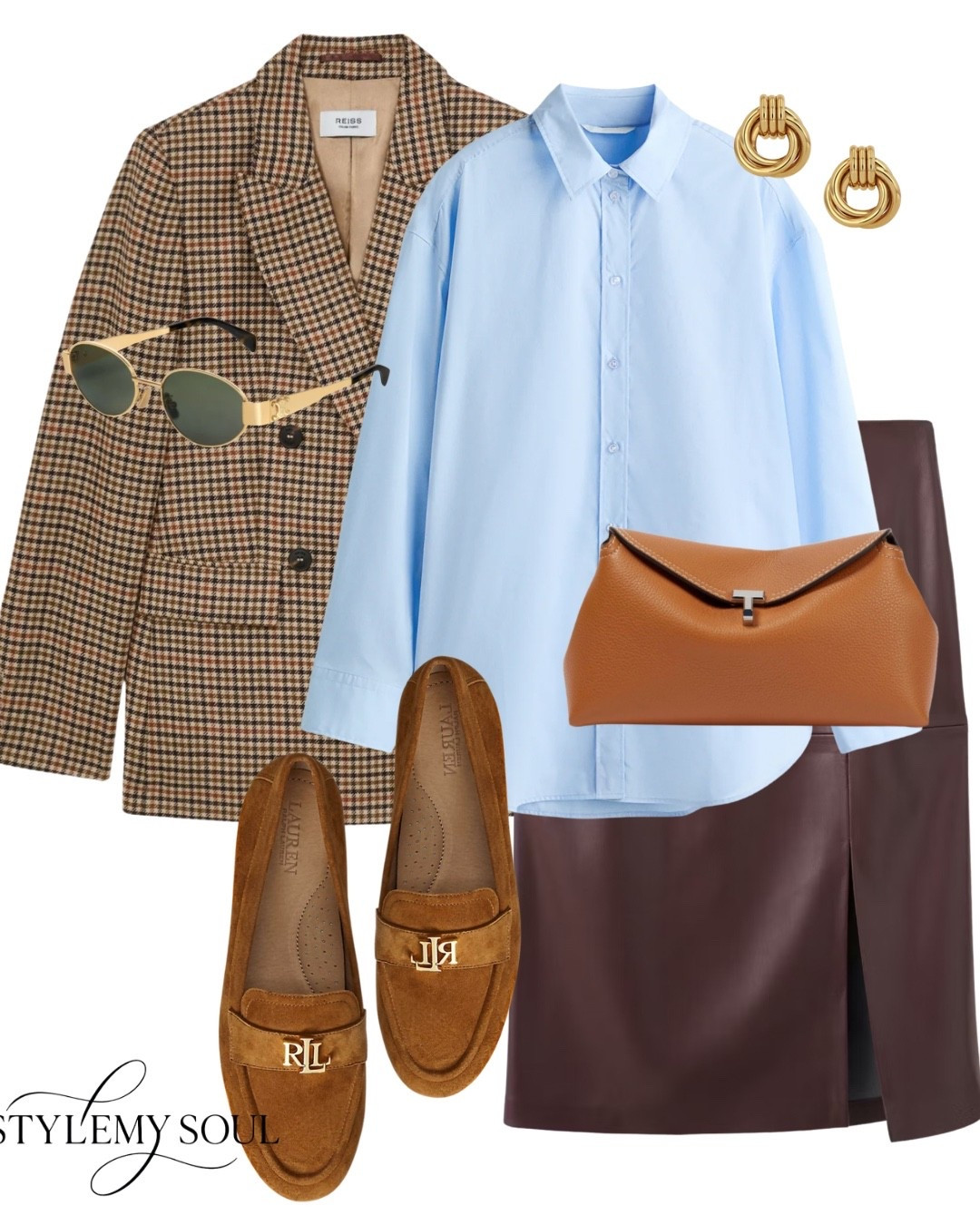 Blazer leather skirt, blue shirt, gold earrings, camel loafers, suede loafers

#LTKautumn #LTKworkwear #LTKstyletip
