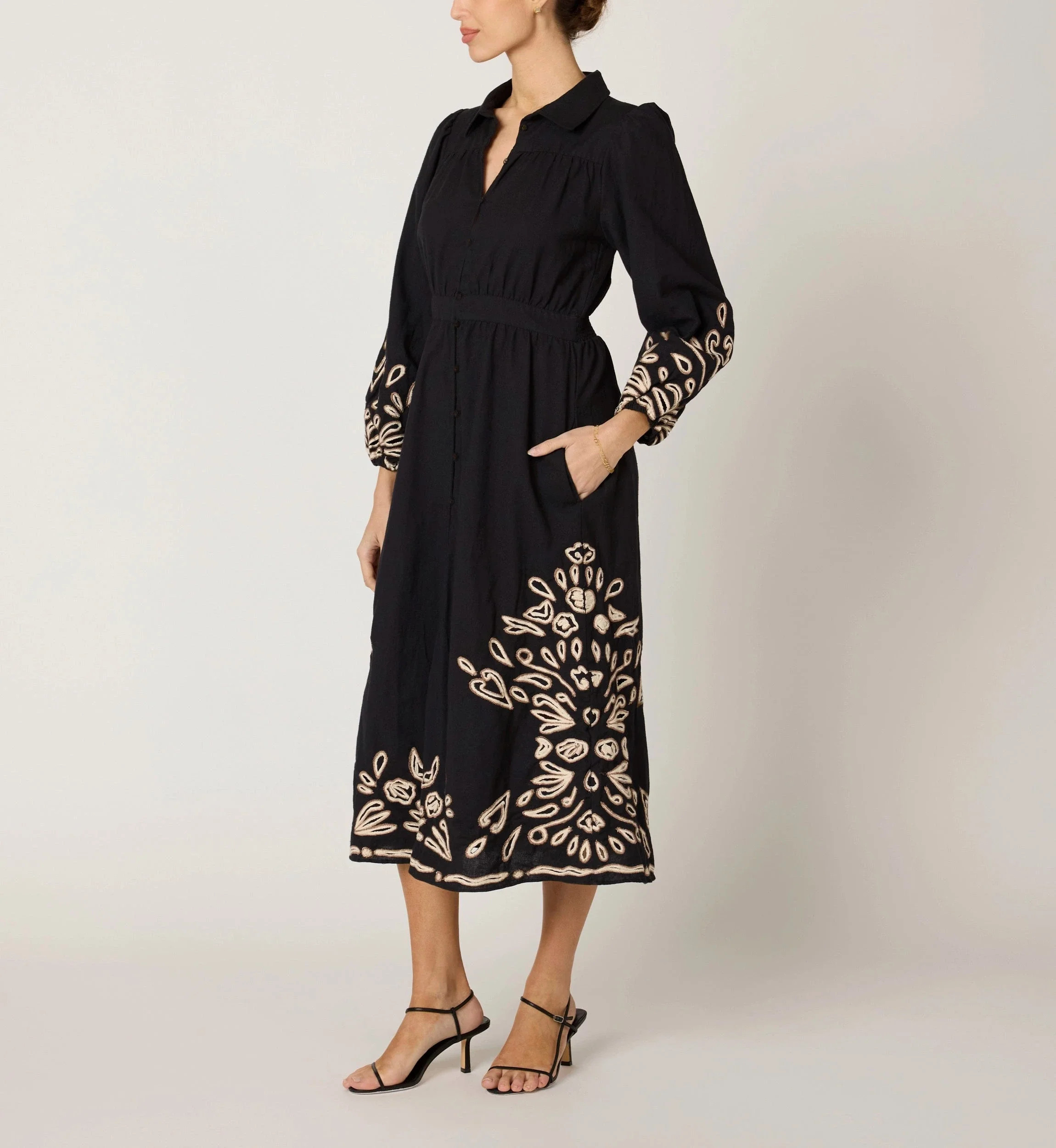 Elyse Midi Dress | Black/Ivory | Cleobella