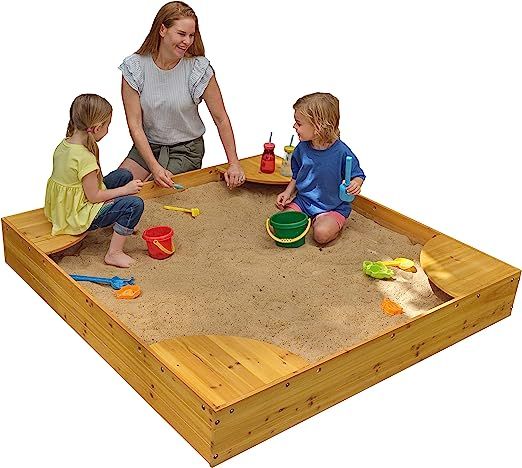 KidKraft Wooden Backyard Sandbox with Built-in Corner Seating and Mesh Cover, Kid's Outdoor Furni... | Amazon (US)