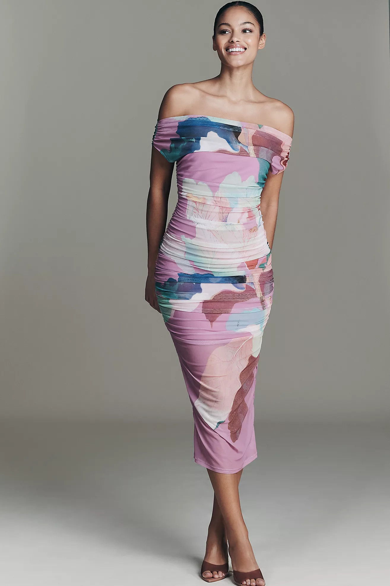 The Loretta Off-Shoulder Mesh Slim Midi Dress | Anthropologie (US)