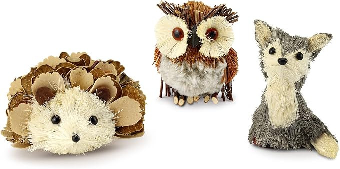 AuldHome Design Woodland Friends Figurines (Set of 3, Fox/Owl/Hedgehog); Forest Animals Decor for... | Amazon (US)