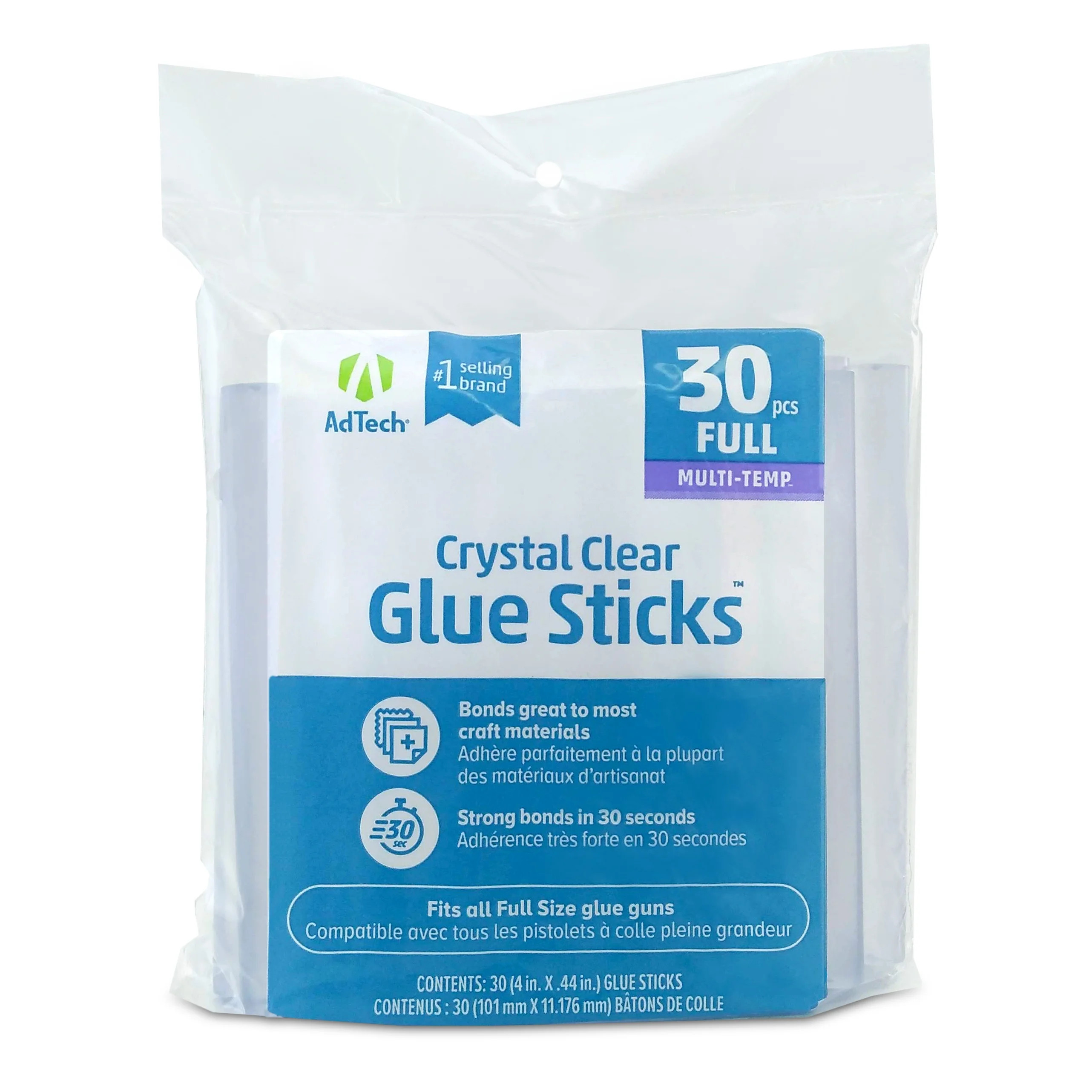 AdTech Crystal Clear Multi Temp Hot Glue Sticks, Full Size 4", 30 Sticks | Walmart (US)