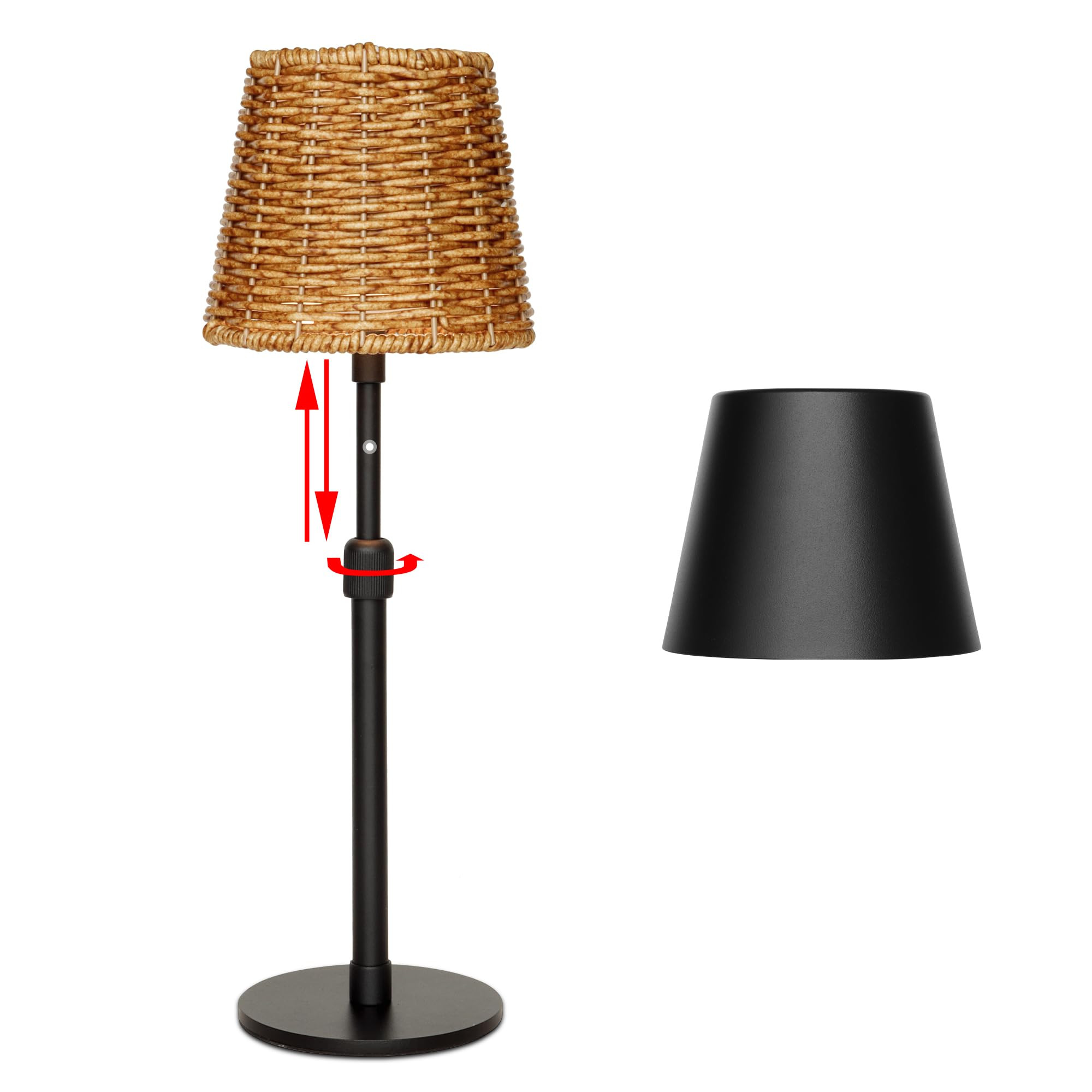 Mr.White Outdoor Waterproof Rechargeable Cordless Table Lamp with Telescopic Pole & Wicker Shade, 5200mAh Battery Operated Table Light with Touch Control, for Patio Restaurant Kitchen (Black) | Amazon (US)