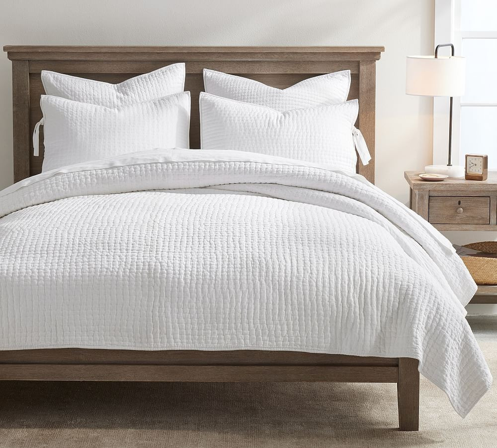 White Pick-Stitch Handcrafted Cotton/Linen Quilt, King/Cal. King | Pottery Barn (US)