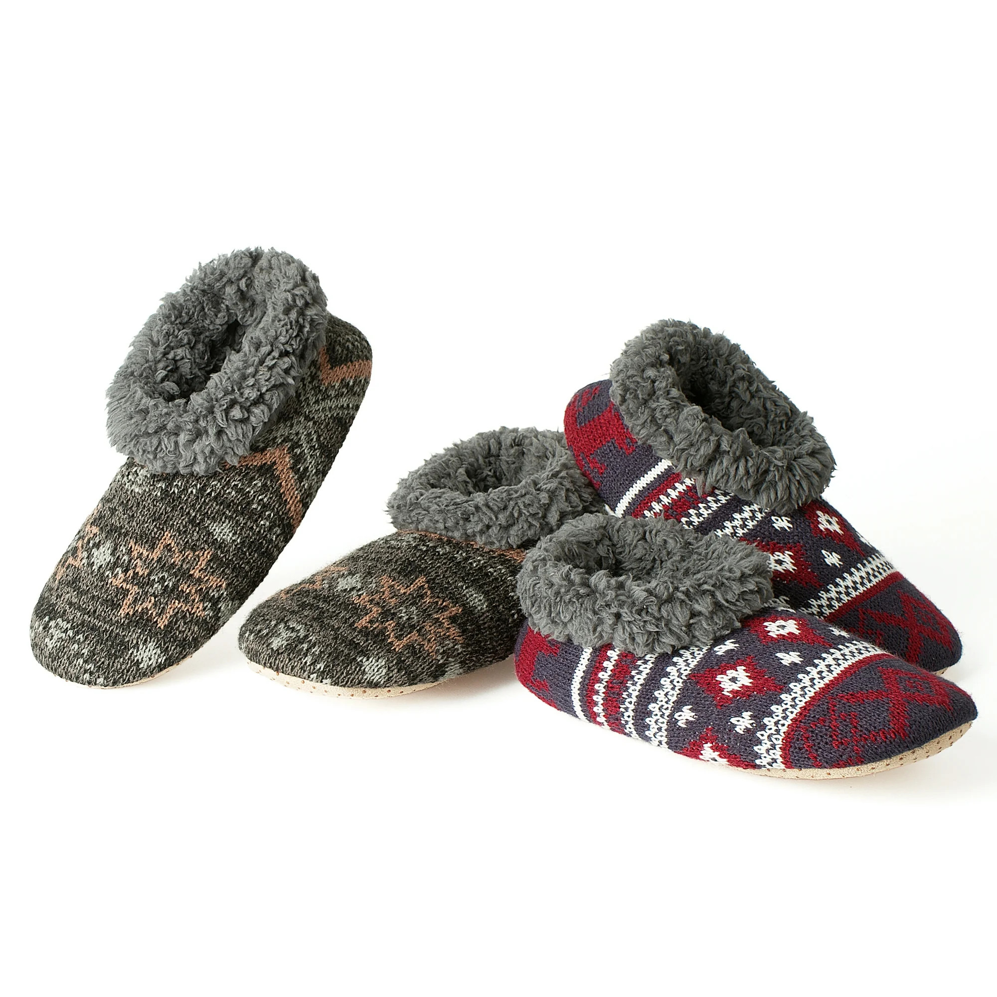 Cozylook 2-Pack Men's Low-Cut Slipper Socks with Grippy Soles, Warm Sherpa Lined, Indoor House Sh... | Walmart (US)