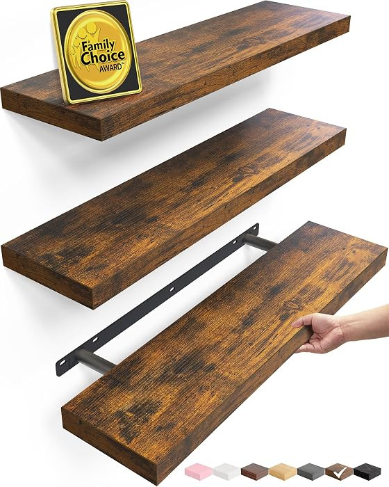 BAYKA Rustic Brown Floating Shelves 22.5in, 3 Pack, Wall Mount Wood Shelf | Amazon (US)