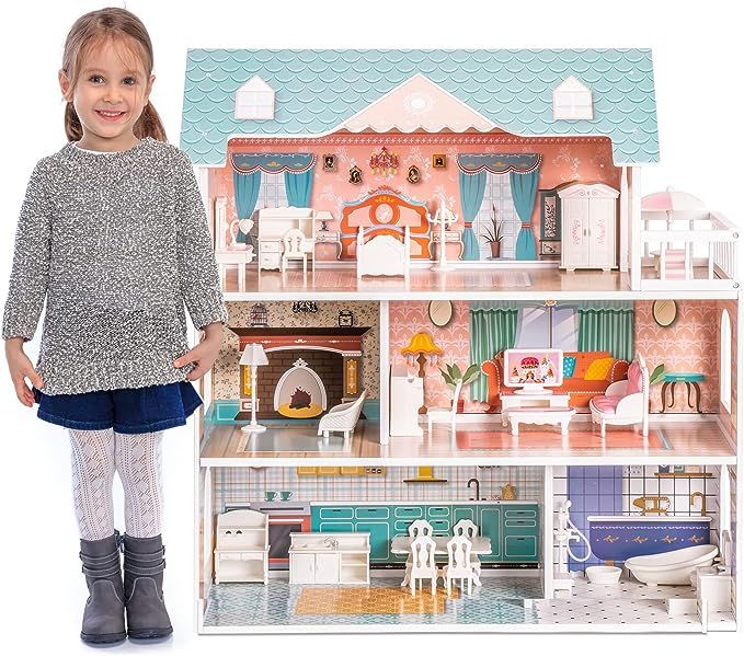 ROBUD Wooden Dollhouse for Kids Girls, Toy Gift for 3 4 5 6 Years Old, with Furniture | Amazon (CA)