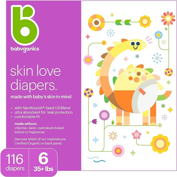 Baby Diapers, Size 6 (35 lbs+) 116 Count- Babyganics Ultra Absorbent, Unscented, Made without Chl... | Amazon (US)