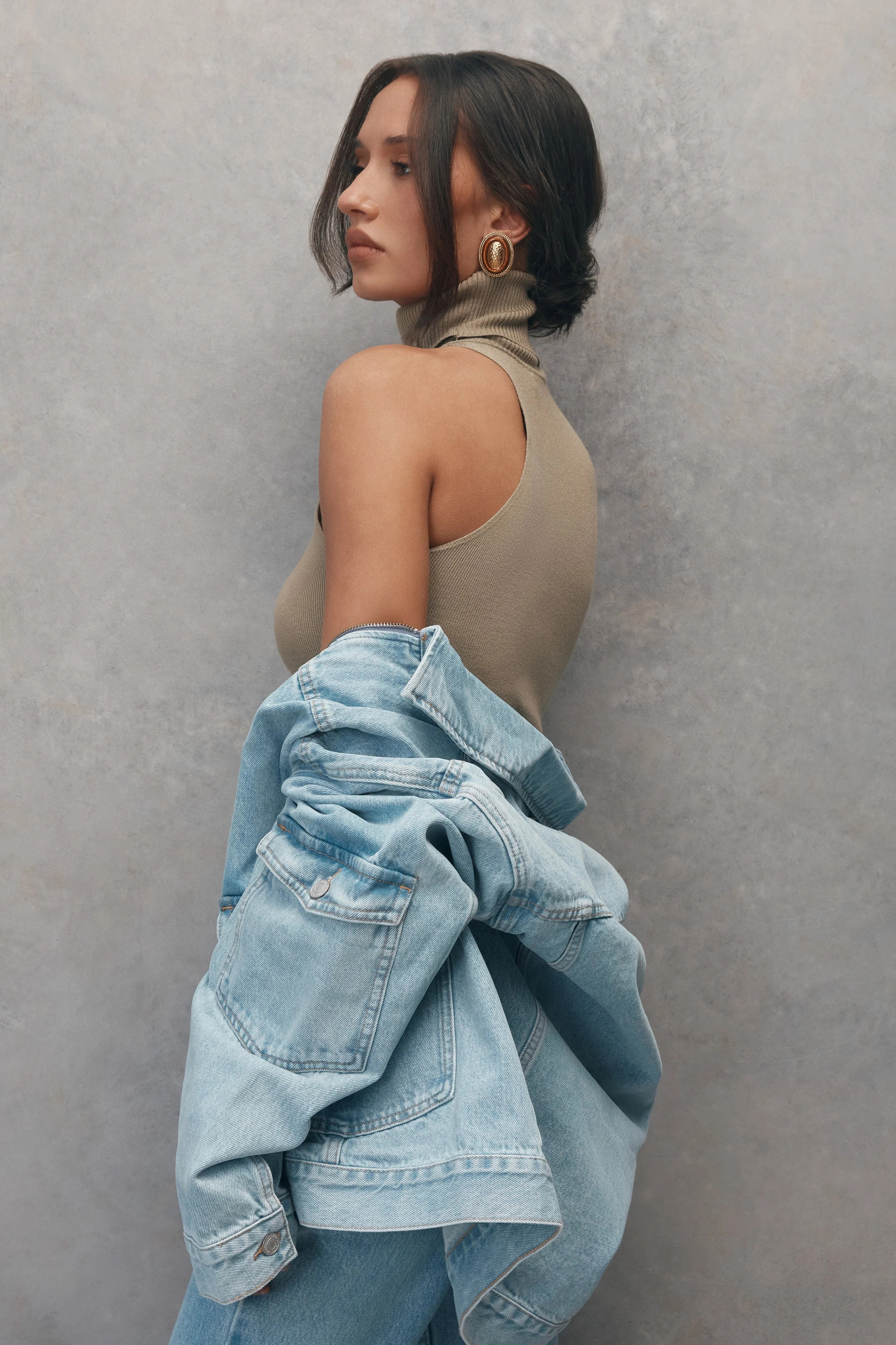 Rylee Oversized Denim Jacket - Mid Blue | MESHKI US