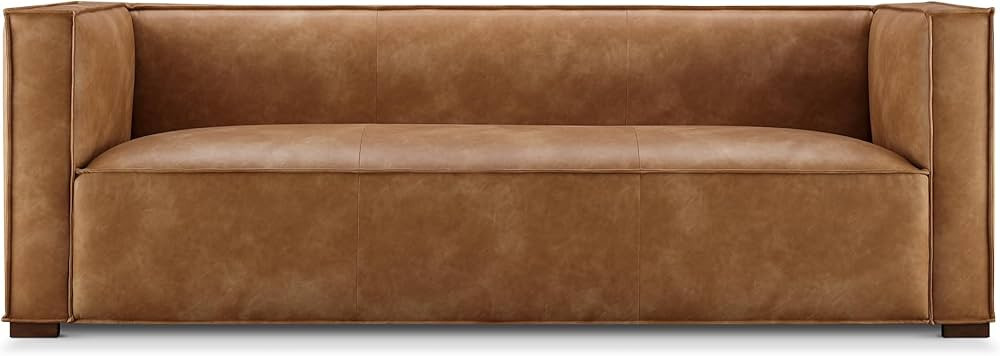 CHERS 83.3" Mid Century Modern Sofa, Luxury French Faux Leather Couch with Tight Back, Square Arm... | Amazon (US)
