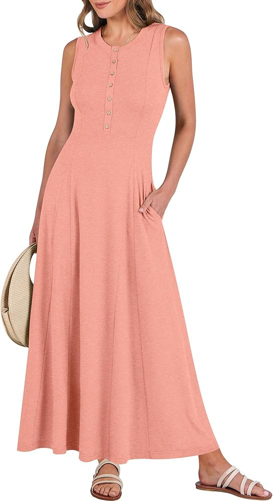 ANRABESS Women Summer Casual Sleeveless Maxi Sundress Button Fit & Flare A-Line Flowy Long Dresse... | Amazon (US)
