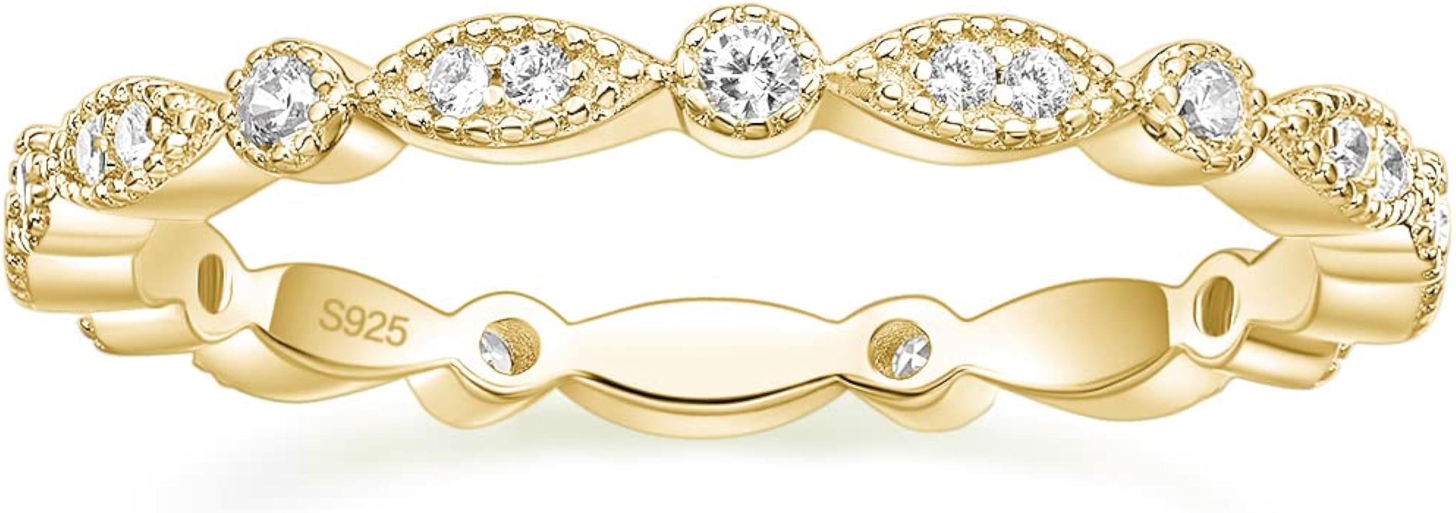 EAMTI 925 Sterling Silver Wedding Band for Women Cubic Zirconia Marquise & Round Milgrain Full Et... | Amazon (US)