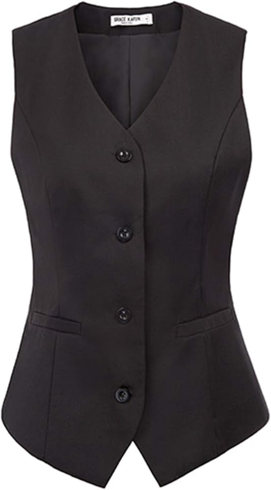 GRACE KARIN Women's V-Neck Slim Fit Office Bottoned Dressy Suit Vest Waistcoats | Amazon (US)