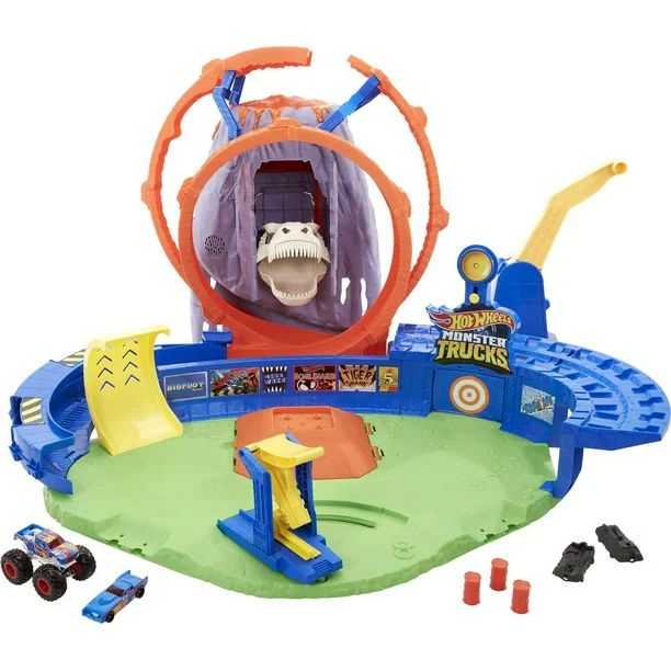 Hot Wheels Monster Trucks T-Rex Volcano Arena Playset with 1 Toy Truck & 1 Toy Car | Walmart (US)