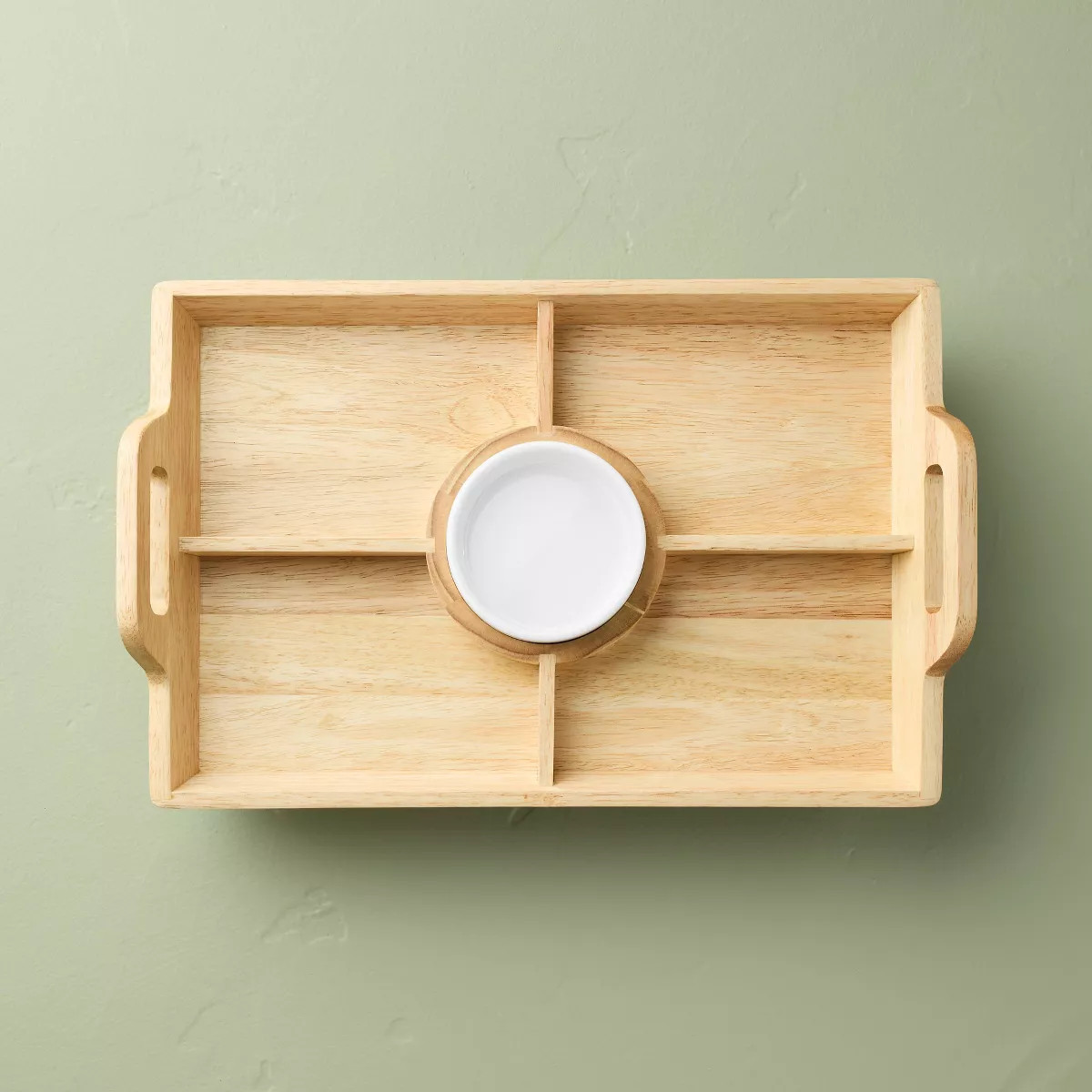 11"x16" Wood Serving Tray with Ceramic Bowl Insert Brown/Cream - Hearth & Hand™ with Magnolia | Target