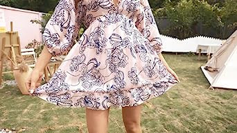 Dokotoo Womens 2023 Spring V Neck Ruffle Chiffon Elegant Mini Short Swing Skater Dresses | Amazon (US)