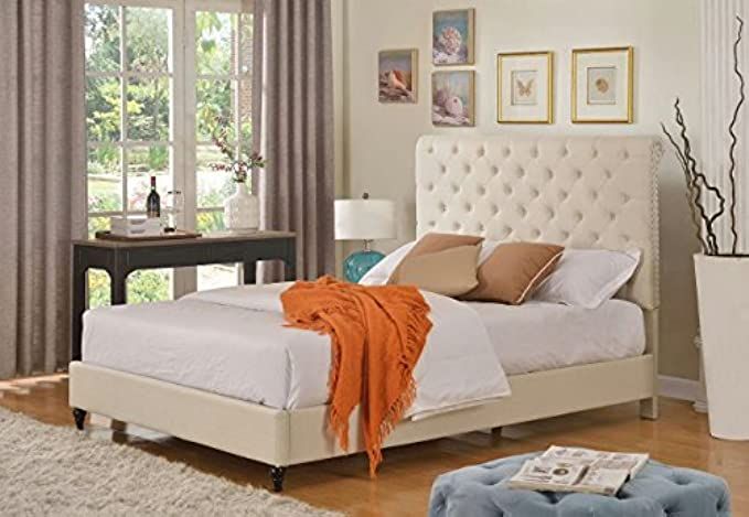Home Life Cloth Light Beige Cream Linen 51" Tall Headboard Platform Bed with Slats King - Complete B | Amazon (US)