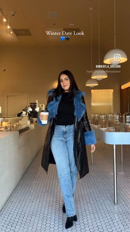 Wore this cute fit for a day date to get coffee and go window shopping and it was probably one of my favorite fits I’ve worn in a while. I love the coat with the blue trim and I styled it with a simple black top and jeans and black booties  

#LTKmidsize #LTKVideo #LTKSeasonal