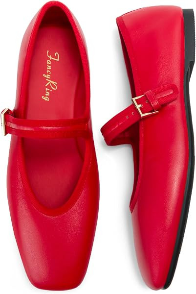 Women's Mary Jane Flats Square-Toe Ballet Flats Adjustable Buckle Strap Comfortable Dressy Work S... | Amazon (US)