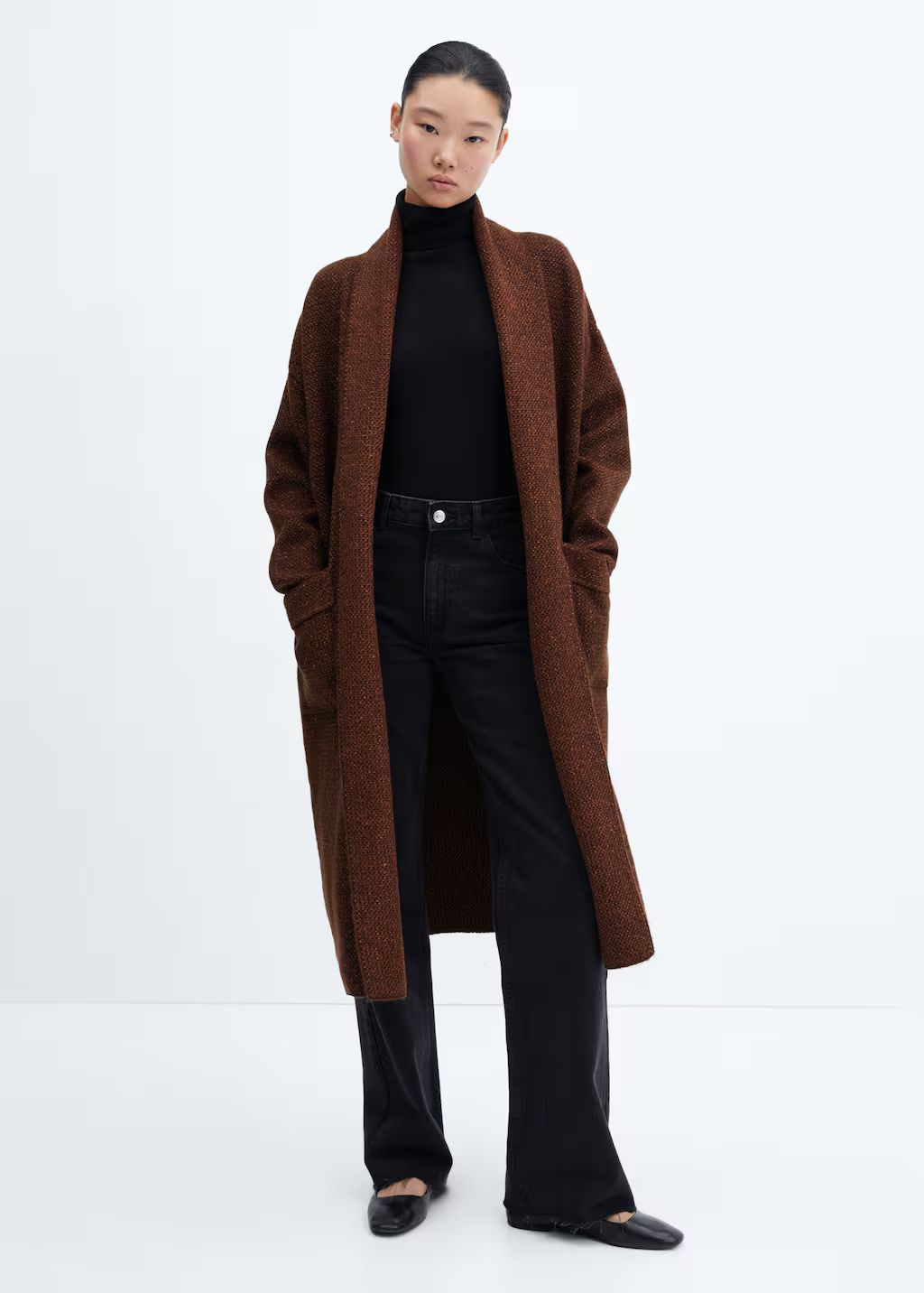 Oversized knitted coat with pockets -  Women | Mango USA | MANGO (US)