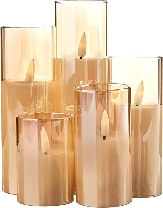 Amazon.com: Eywamage Slim Gold Glass Flameless Candles Batteries Included, Flickering LED Pillar ... | Amazon (US)